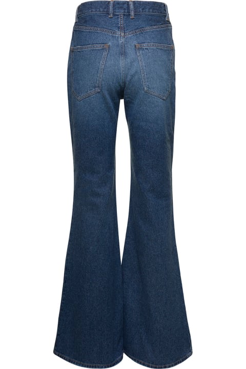 Blue Flared Jeans With Front Logo Embroidery In Cotton Blend Denim Woman