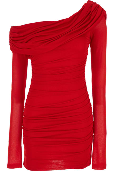 Fashion for Women Blumarine Red One-shoulder Short Dress With Ruffles In Viscose Woman