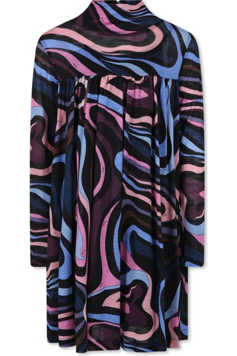 Pucci Dresses for Girls Pucci Black Dress For Girl With Marble Print