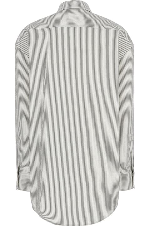 Topwear for Women Saint Laurent Grey Shirt With Cassandre Embroidery And All-over Striped Motif In Cotton Woman