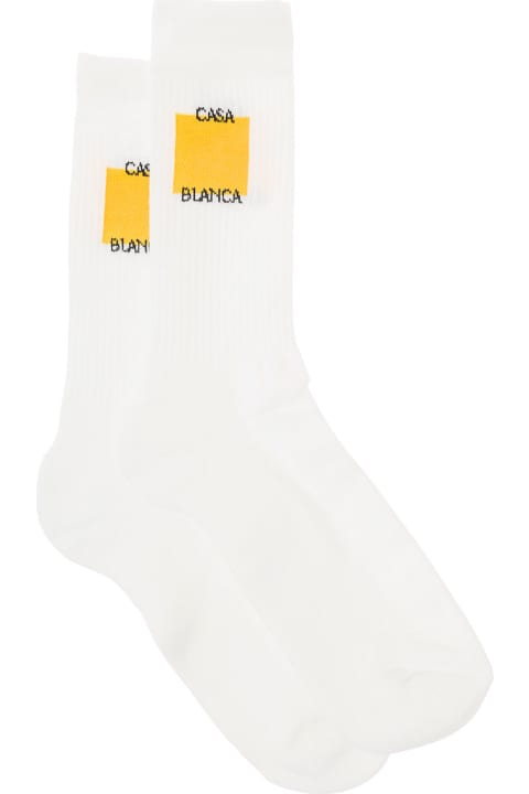 Underwear for Men Casablanca White High Socks With Logo Print In Cotton Man