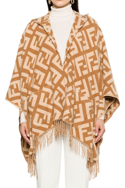 Coats & Jackets for Women Fendi Ff Jacquard Cashmere Poncho