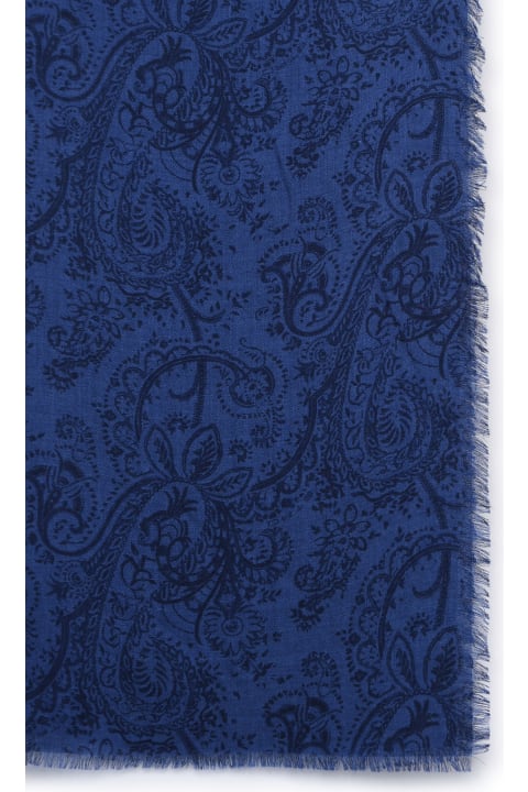 Scarves for Men Etro Blue Cashmere And Silk Scarf