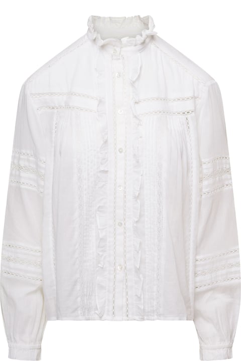 White Semi-sheer Shirt With Mock Neck In Cotton Woman