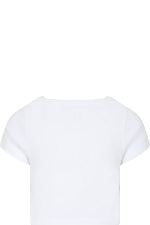 Calvin Klein قمصان بياقة دائرية وقمصان البولو لـ بنات Calvin Klein White Crop T-shirt For Girl With Logo