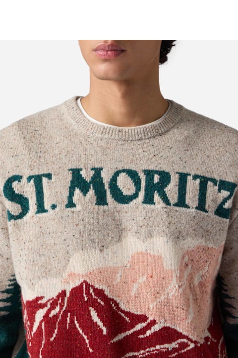 Homeware MC2 Saint Barth Crewneck Donegal Sweater Heron With St. Moritz Postcard Jacquard