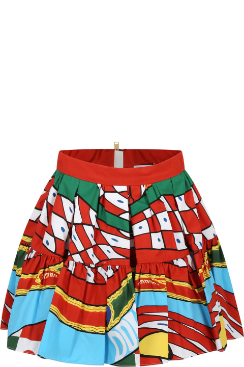 Bottoms for Girls Dolce & Gabbana Red Skirt For Girl With Logo And Cart Print