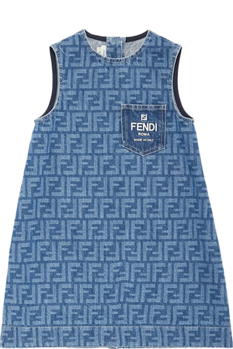 Fendi Jumpsuits for Girls Fendi Medium Blue Ff Denim Sleeveless Dress