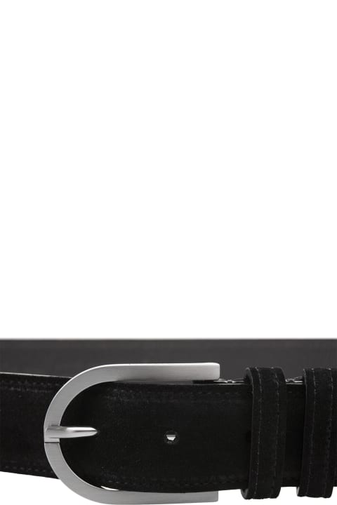 Kiton Belts for Men Kiton Black Suede Belt With Silver Buckle