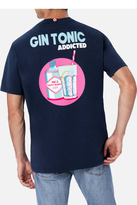 Homeware MC2 Saint Barth Man Cotton T-shirt With Gin Tonic Addicted Placed Print