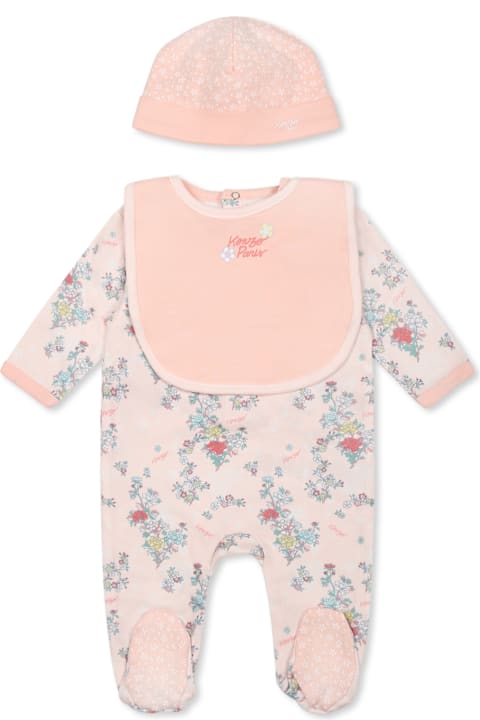 Homeware Kenzo Kids Pink Babygrow Set For Baby Girl With Floral Print
