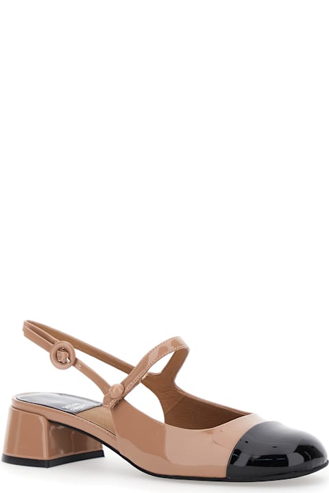 Jeffrey Campbell Shoes for Women Jeffrey Campbell 'cou-cou' Beige Slingback Pumps With Low Block Heel And Contrasting Toe In Leather Woman
