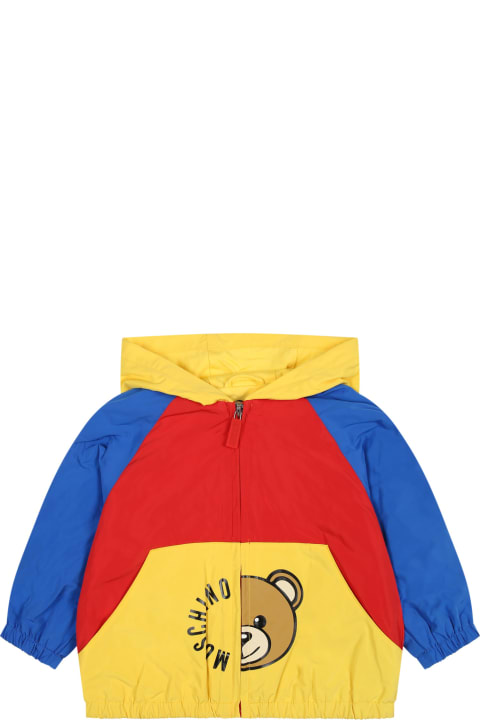 Moschino Coats & Jackets for Baby Boys Moschino Multicolor Windbreaker For Baby Boy With Teddy Bear
