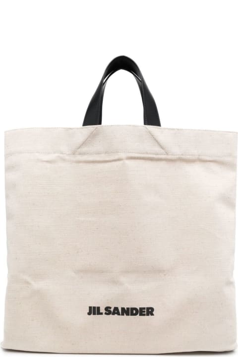 Totes for Men Jil Sander White Tote Bag With Logo Print In Canvas Man