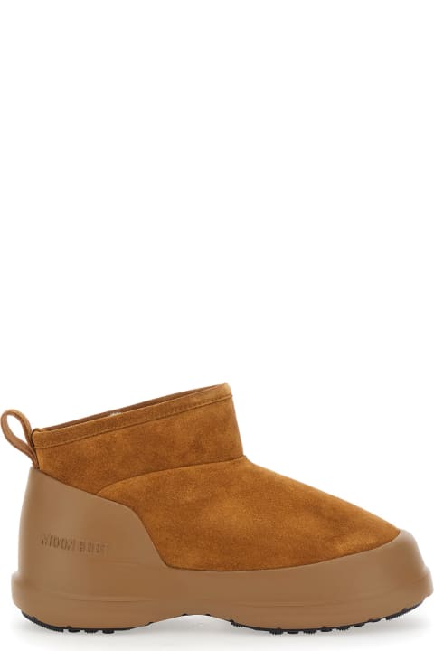 Homeware Moon Boot 
luna
 Brown Ankle Boots With Logo Lettering On The Side In Leather And Suede Woman
