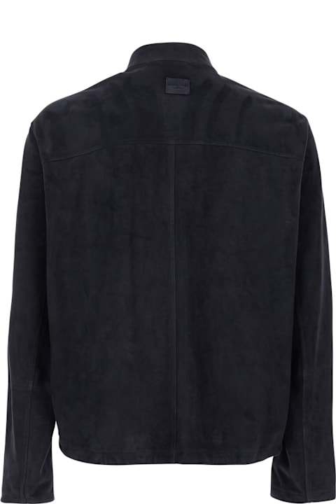 Homeware Emporio Armani Blue Jacket With High Collar And Logo Patch On The Back