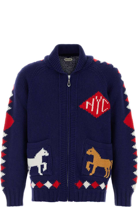 سترات لـ القسم الرجالي Bode Blue Wool Diamond Cardigan