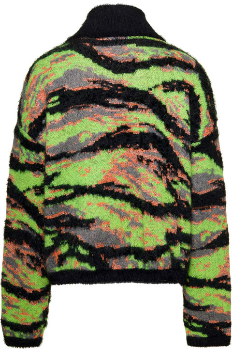 ERL for Men ERL Green High Neck Sweater With All-over Jacquard Graphic Pattern In Wool And Cotton Blend