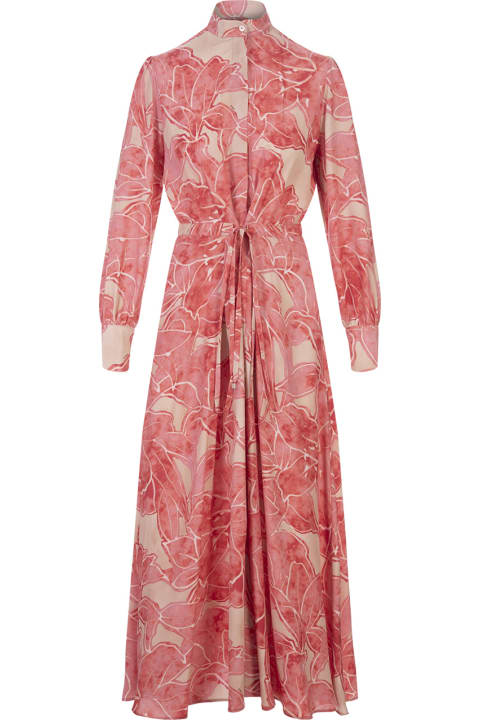 Kiton for Women Kiton Pink Printed Silk Long Dress With Belt