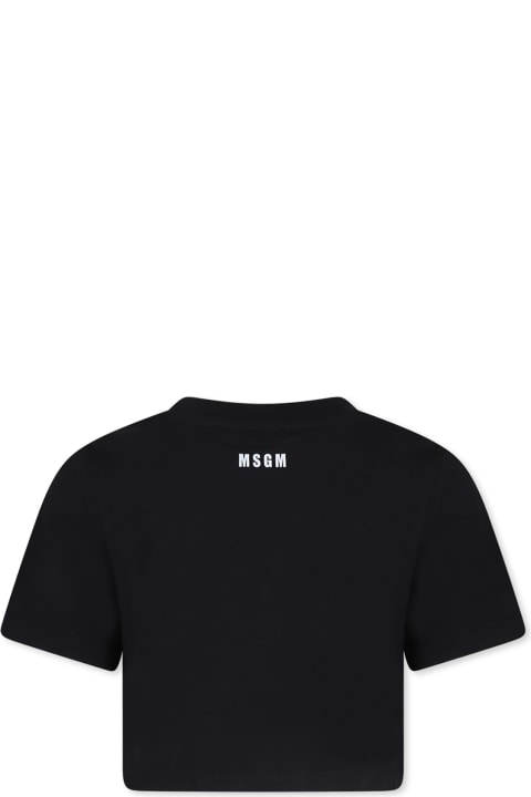 Homeware MSGM Black Crop T-shirt For Girl With Logo
