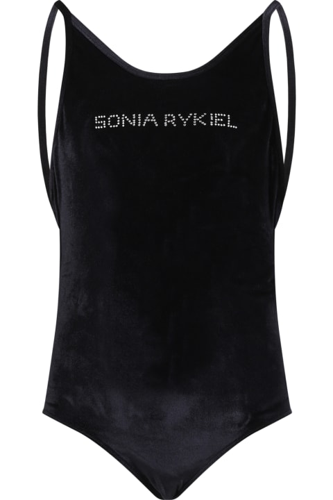 ガールズ 水着 Rykiel Enfant Black Swimsuit For Girl With Logo
