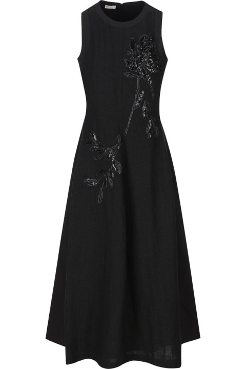 Dresses for Women Brunello Cucinelli Floral-embellished Sleeveless Midi Dress