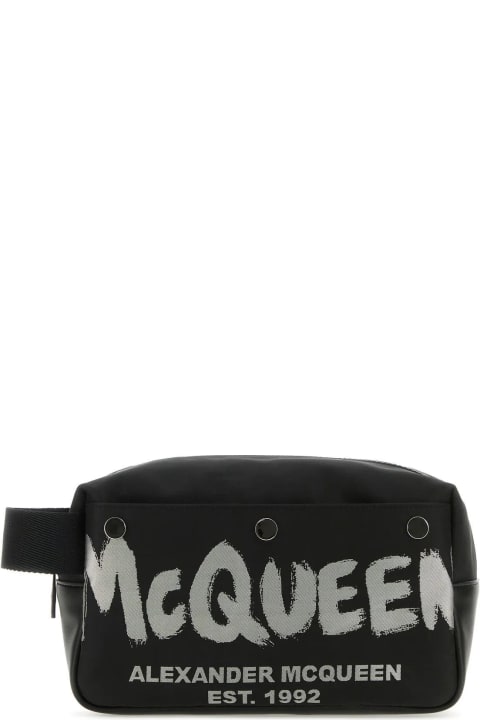 Belt Bags for Men Alexander McQueen Black Fabric Mcqueen Graffiti Beauty Case