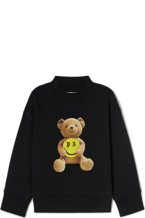 Palm Angels Sweaters & Sweatshirts for Girls Palm Angels Black 'smiley Bear' With Maxi Print And Logo In Cotton Boy