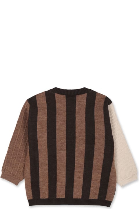 Fendi سترات وبلوزات ثقيلة لـ رُضع بنات Fendi Brown Sweater For Baby Boy With Fendi Logo And Norwegian Pattern