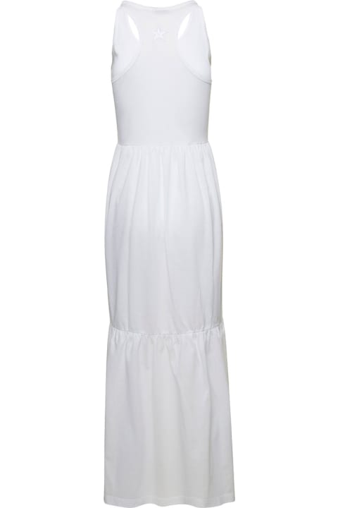 Long White Sleeveless Dress With Flounced Skirt In Cotton Woman