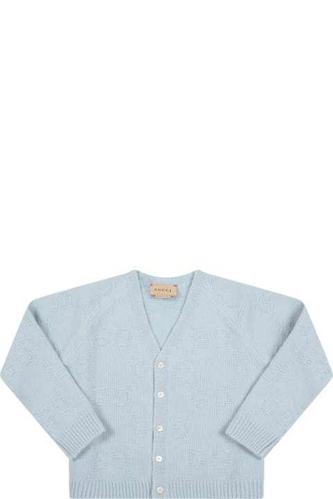 Light Blue Cardigan For Baby Kids With Double Gg