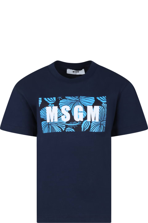 MSGM Topwear for Women MSGM Blue T-shirt For Boy With Logo