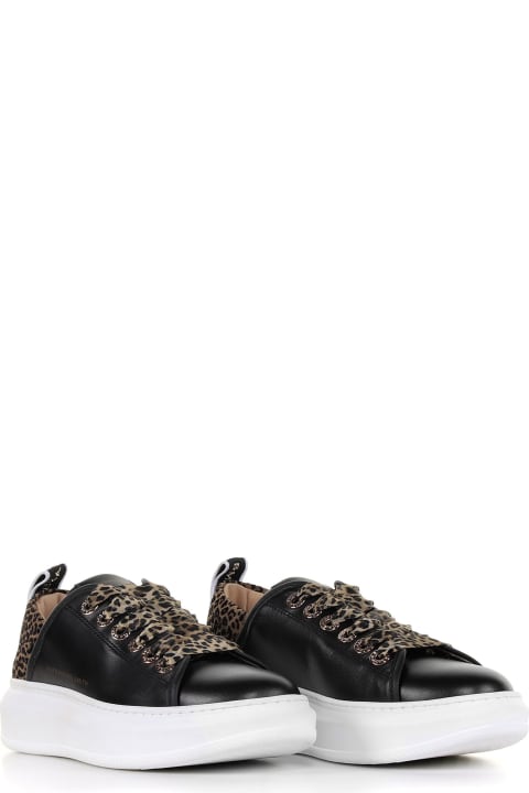 Sneakers In Leather And Animalier Heel