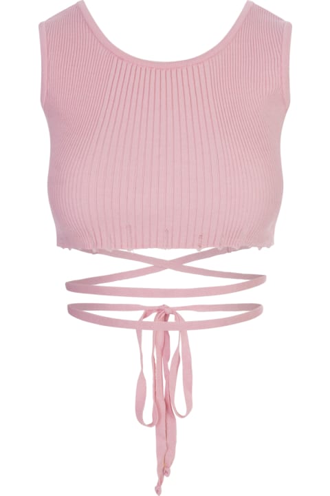 A Paper Kid Topwear for Women A Paper Kid Pink Ribbed Knit Crop Top With Distressed Effect