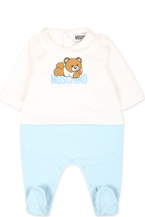 Moschino Bodysuits & Sets for Baby Girls Moschino Light Blue Babygrow For Baby Boy With Lying Teddy Bear