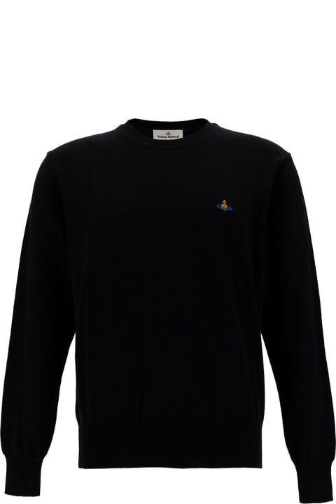 Vivienne Westwood for Men Vivienne Westwood Black Crewneck Sweater With Orb Embroidery In Cotton And Cashmere Man