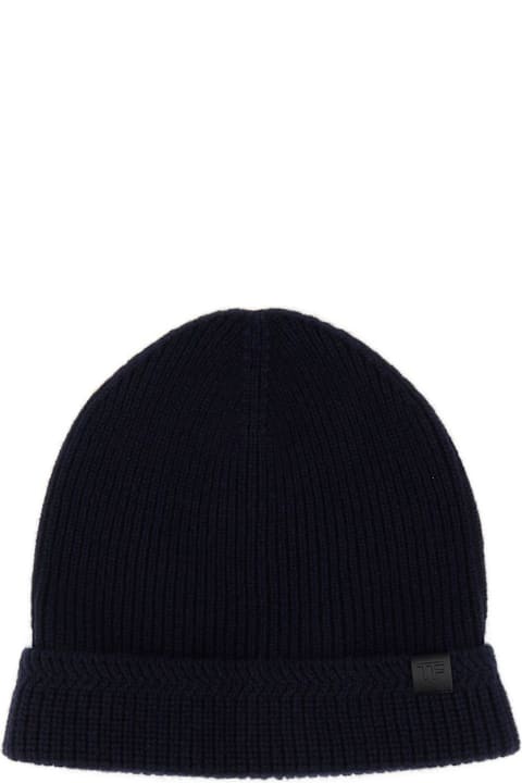 Tom Ford Hats for Men Tom Ford Tf Patch Ribbed Beanie