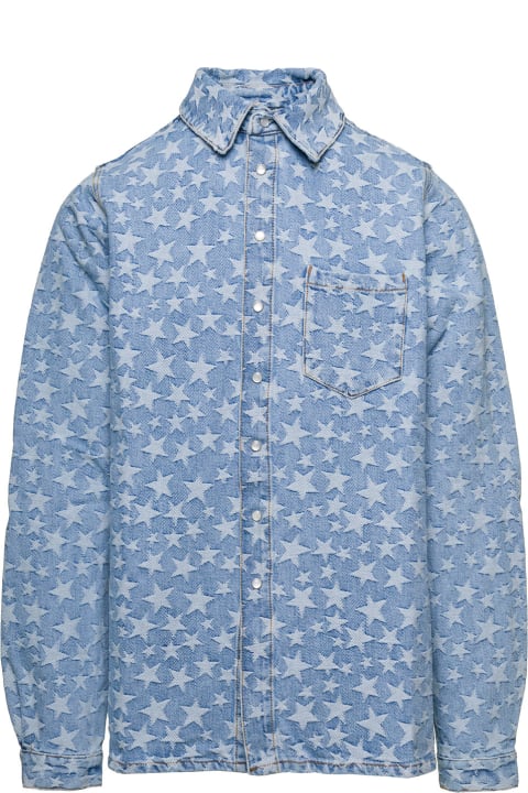 ERL Shirts for Men ERL Light Blue Long Sleeve Shirt With All-over Star Print In Cotton Denim