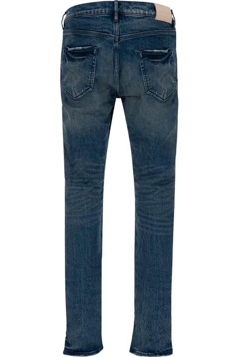 Jeans for Men Purple Brand Blue Skinny Jeans With Rips In Stretch Cotton Denim Man