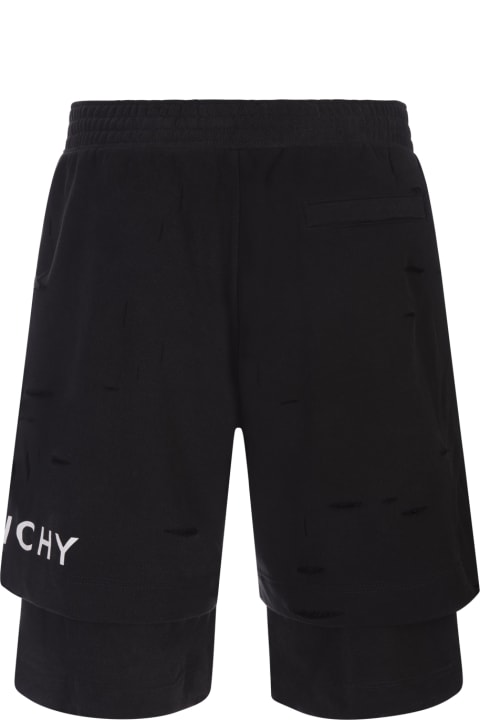 Givenchy Pants for Men Givenchy Black Destroyed Track Bermuda Shorts With Logo