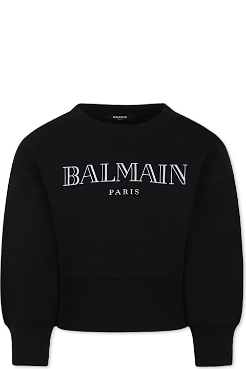 Balmain for Girls Balmain Black Crop Sweatshirt For Girl With Logo