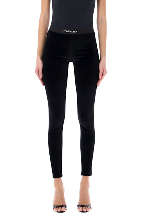 أدوات منزلية Tom Ford Tom Ford Black Stretch Velour Logo Leggings