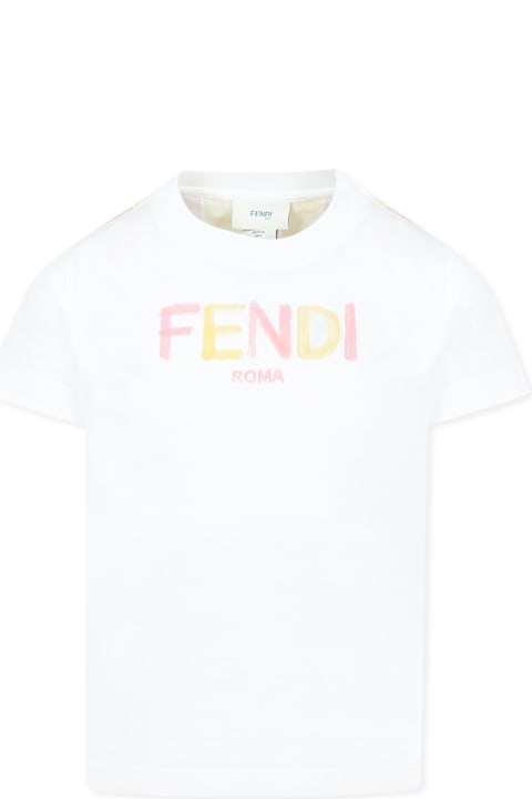 Fendi T-Shirts & Polo Shirts for Girls Fendi White T-shirt For Girl With Logo