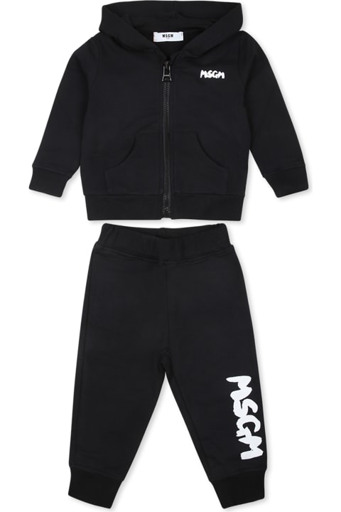 MSGM أطقم وبودي سوت لـ رُضع بنات MSGM Black Suit For Babykids With Logo