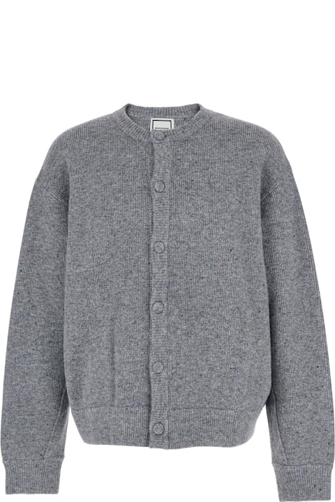 WOOYOUNGMI for Women WOOYOUNGMI Grey Crewneck Cardigan With Logo Detail On The Rear In Wool Blend Man