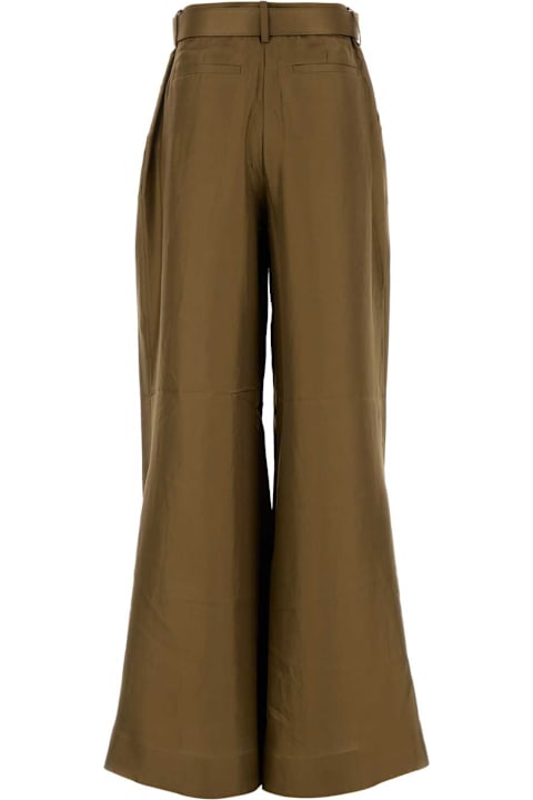 Homeware Zimmermann Olive Green Satin Crush Wide-leg Pant