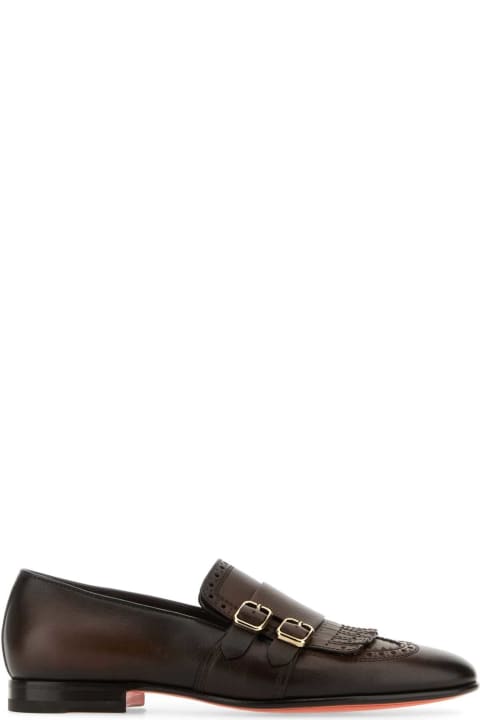 Fashion for Men Santoni Dark Brown Leather Monk Strap Shoes