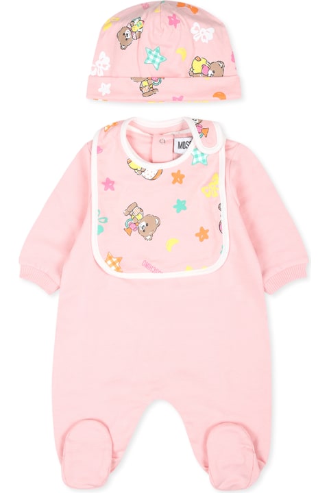 Fashion for Baby Girls Moschino Pink Set Babygrow For Baby Girl With Teddy Bear