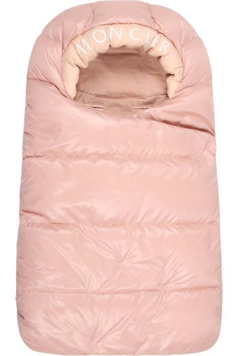 Moncler for Kids Moncler Pink Sleeping Bag For Baby Girl With White Logo