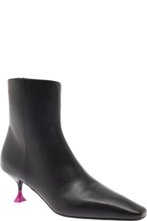 Black Ankle Boots With Zip And Contrasting Heel In Leather Woman